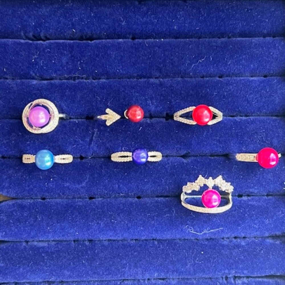Sterling Silver and Cultured Pearl Rings- Set of 7